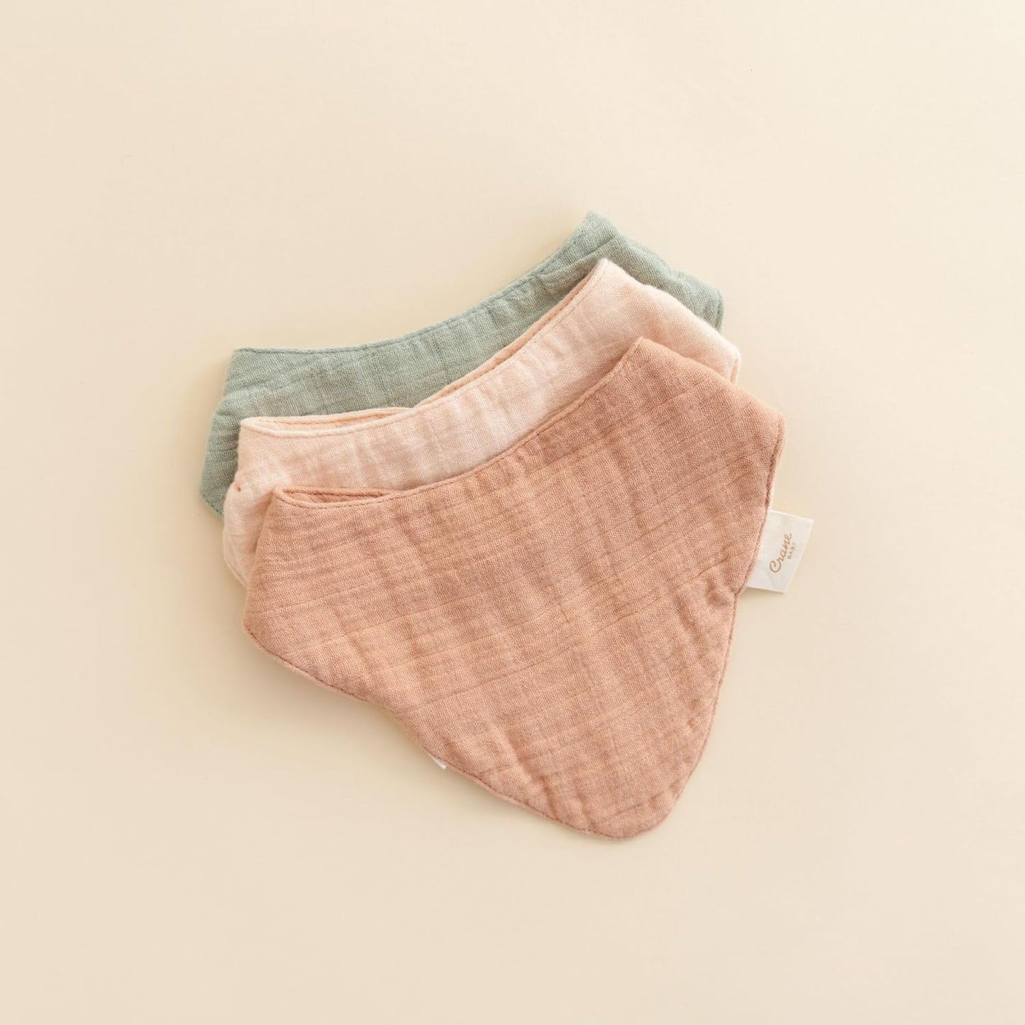 Crane Baby Soft Muslin Baby Bib Set, Adjustable and Absorbent Bandana Style Bibs for Boys and Girls, Rose, 3 Piece, 18.5” x 9”