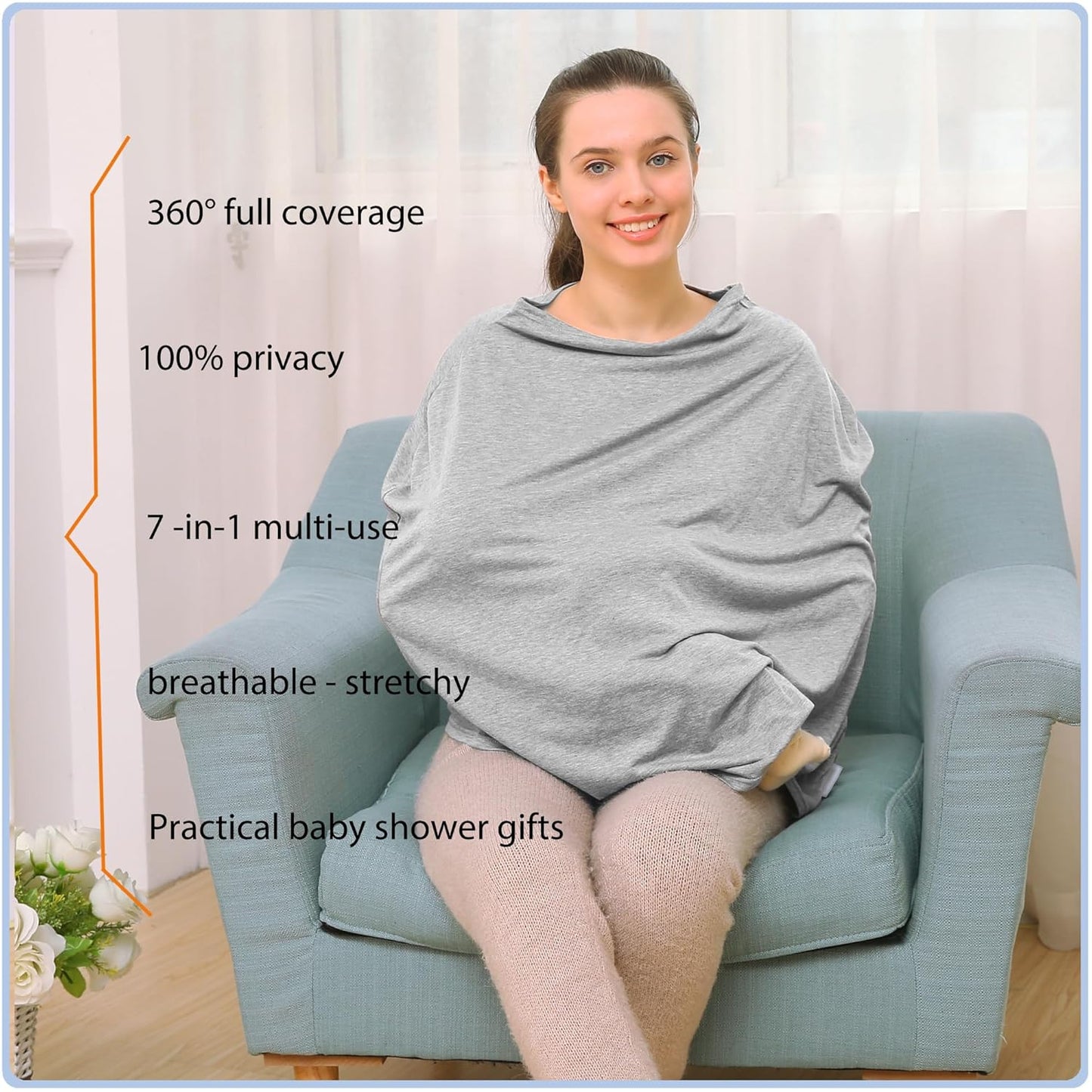 Car Seat Covers Baby - Multi-use Cover Carseat Canopy, Breathable Breastfeeding Cover, Car Seat Covers for Bbies, Boys & Girls Shower Gifts (Knit Grey)