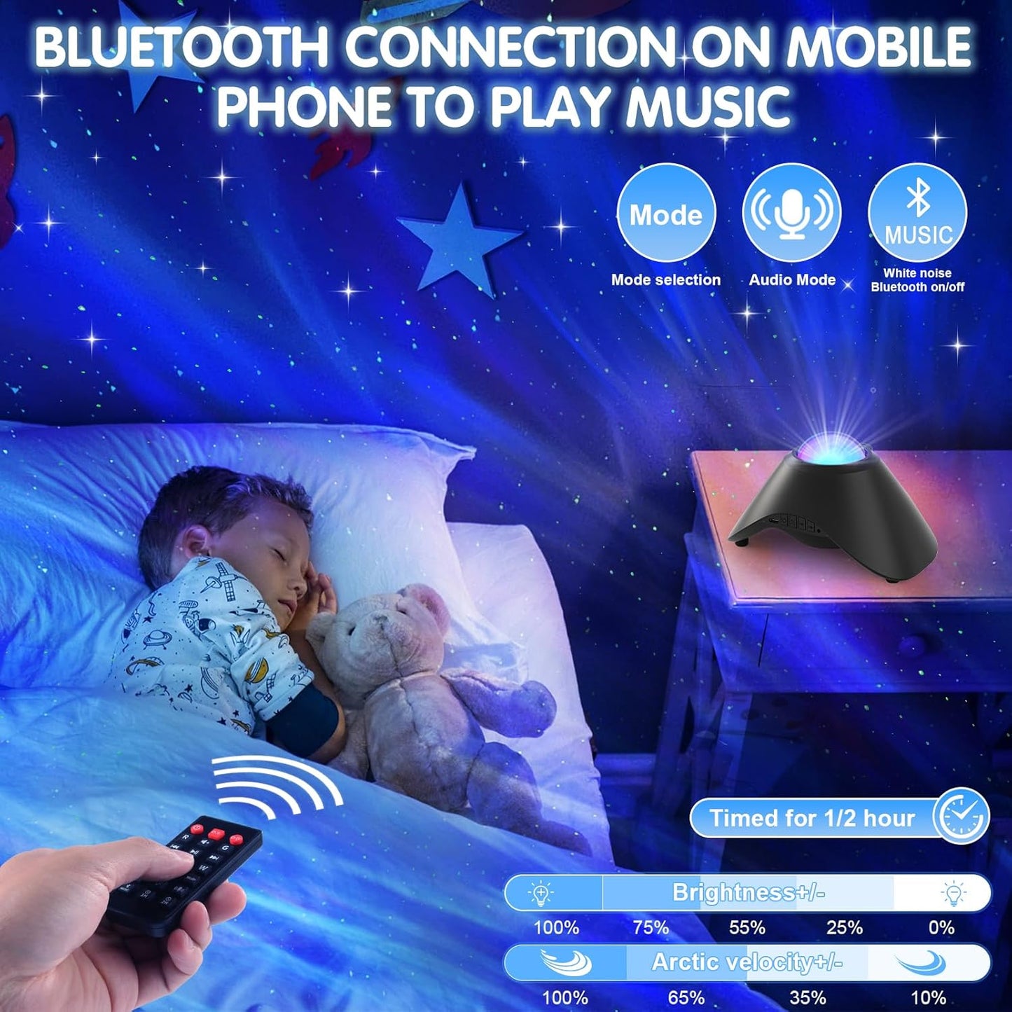 Galaxy Projector, Star Night Light Projector with Bluetooth Connection for Music and Timer and Remote Control for Kids Adults Bedroom Party Bar Decoration (Black)
