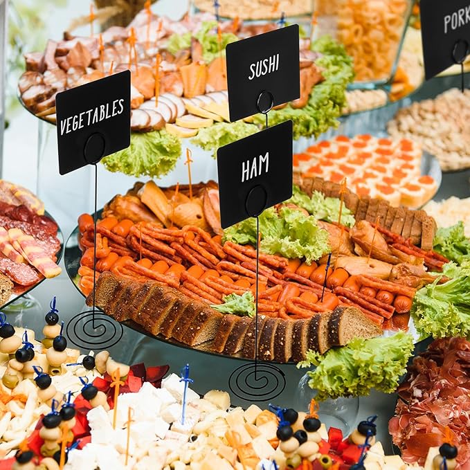 TecUnite 12 Pcs Mini Chalkboard Signs, 4"x3" Small Chalkboard Label with Metal Stand 2 Water Based Chalk for Food Buffet Tabletop Blackboard Sign for Party Bakery(Black,8.7 x 2.8 in)