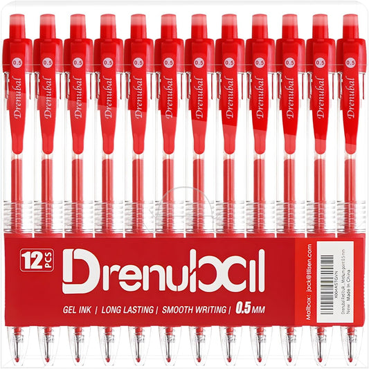 Red Bulk Pack for School Office of 12 Ink Pens, Retractable Ballpoint Pens Medium Point 0.5 mm