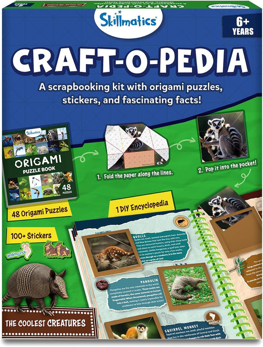 Skillmatics Scrapbooking Kit & Origami Puzzle Book - 48 DIY Folding Puzzles with Fun Fact Encyclopedia, STEM Learning & Travel Toy, Brain Teasers, Educational Gifts for Ages 6, 7, 8, 9, 10 and Up