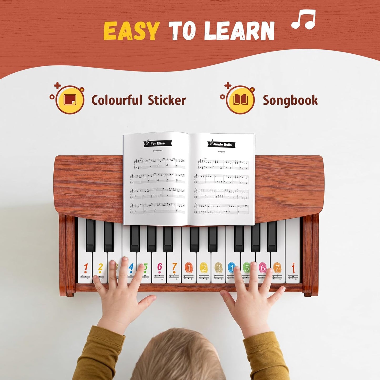 CAHAYA Kids Piano Keyboard Wooden - 25 Keys Digital Piano for Kids Fun & Music Educational Toy Wood Keyboard for 3+ Girls and Boys Birthday Gifts