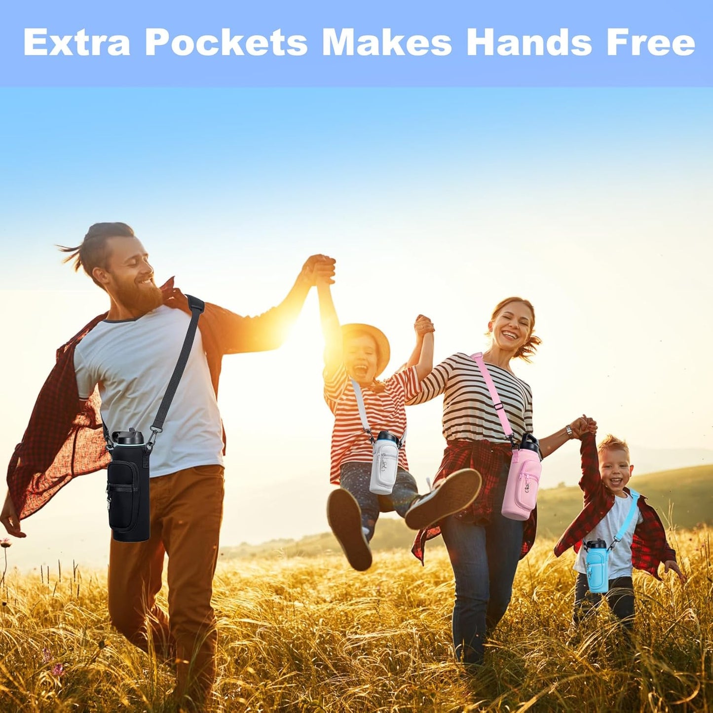 Water Bottle Holder with Strap for Hydroflask 32oz 40oz, Carrier Sling Bag with Phone Pocket Sleeve for Men Women Hiking Camping Travelling（black24/32oz）