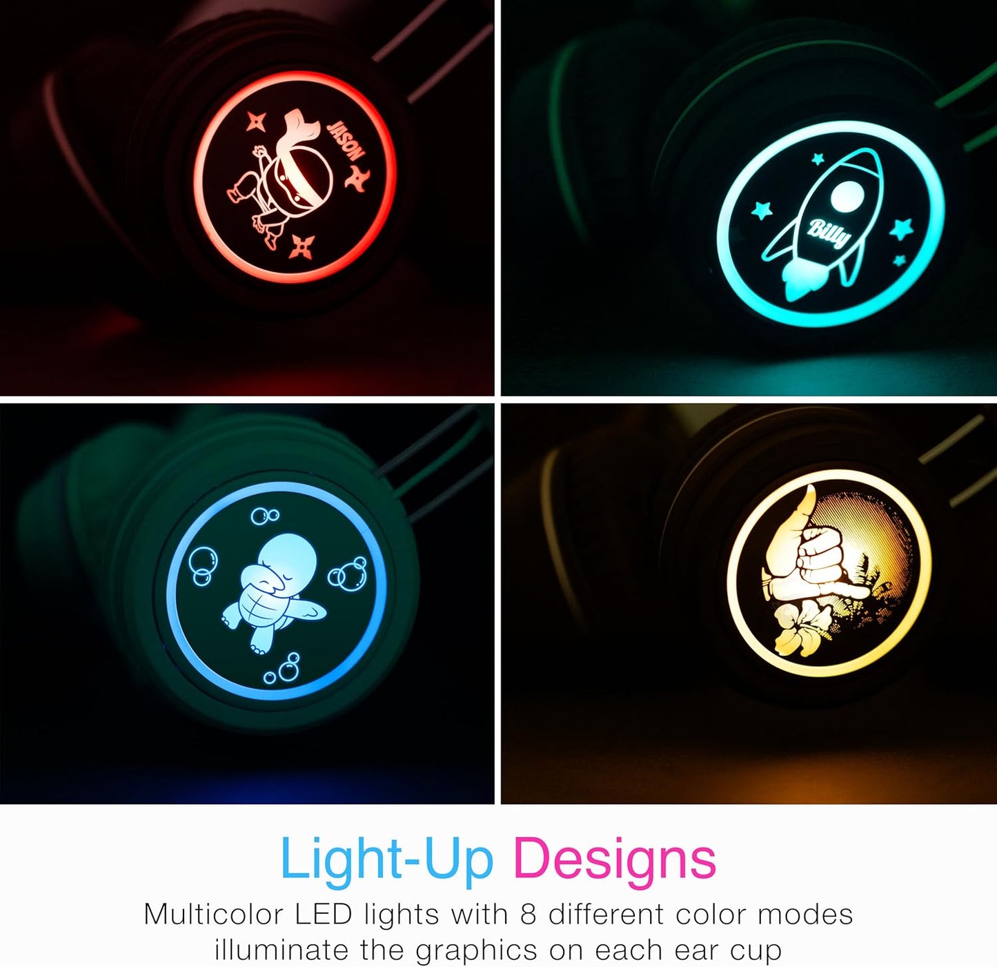 MEE audio KidJamz KJ55BT Personalized Bluetooth Wireless Safe Listening Headphones for Kids w/Custom LED-Backlit Design, Volume Limiter, Microphone; Kids Headset for School/iPhone/iPad/Tablet (Blue)