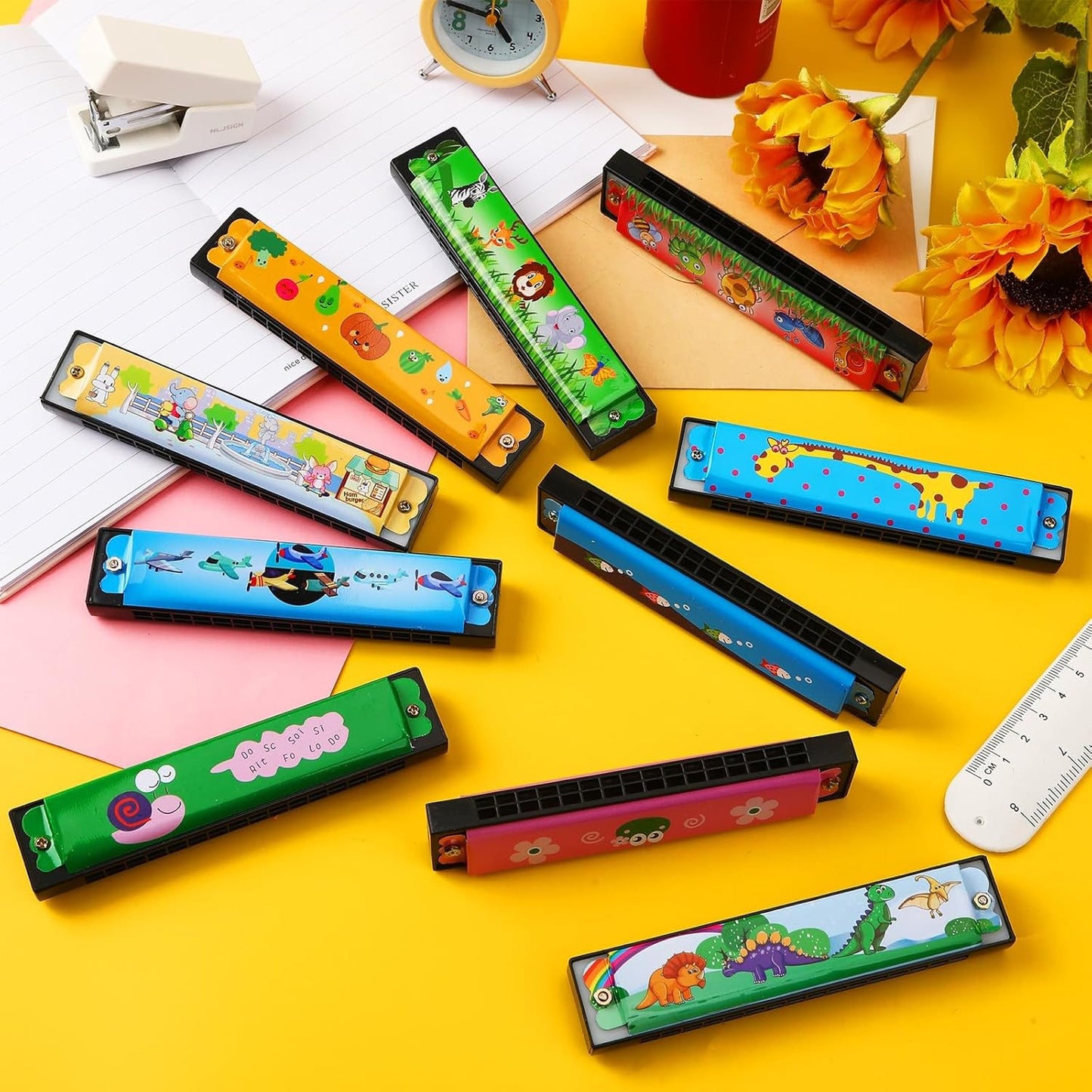 UPINS 10Pcs Harmonica,16 Holes Cartoon Harmonica Musical Instrument,Beginners for Musical Party for Music Class(10 Styles)