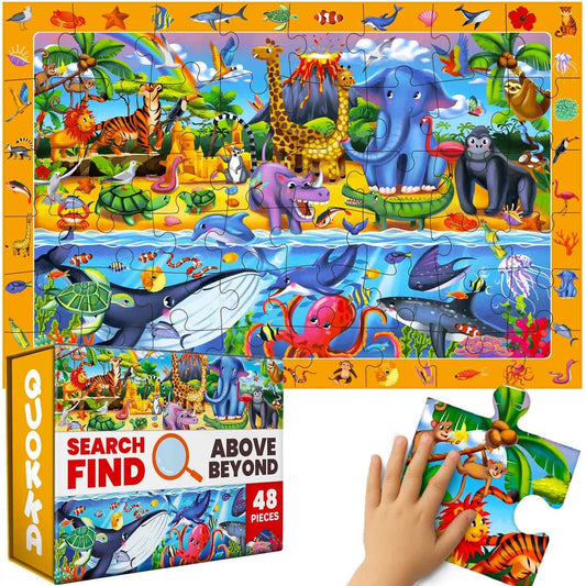 QUOKKA Floor Puzzles for Kids Ages 4-8 – 2x3 FT Giant Search and Find Educational Jigsaw – 48 Large Pieces – Above and Beyond Observational Scene – Montessori Toy with Gift Box – Fun Learning Activity