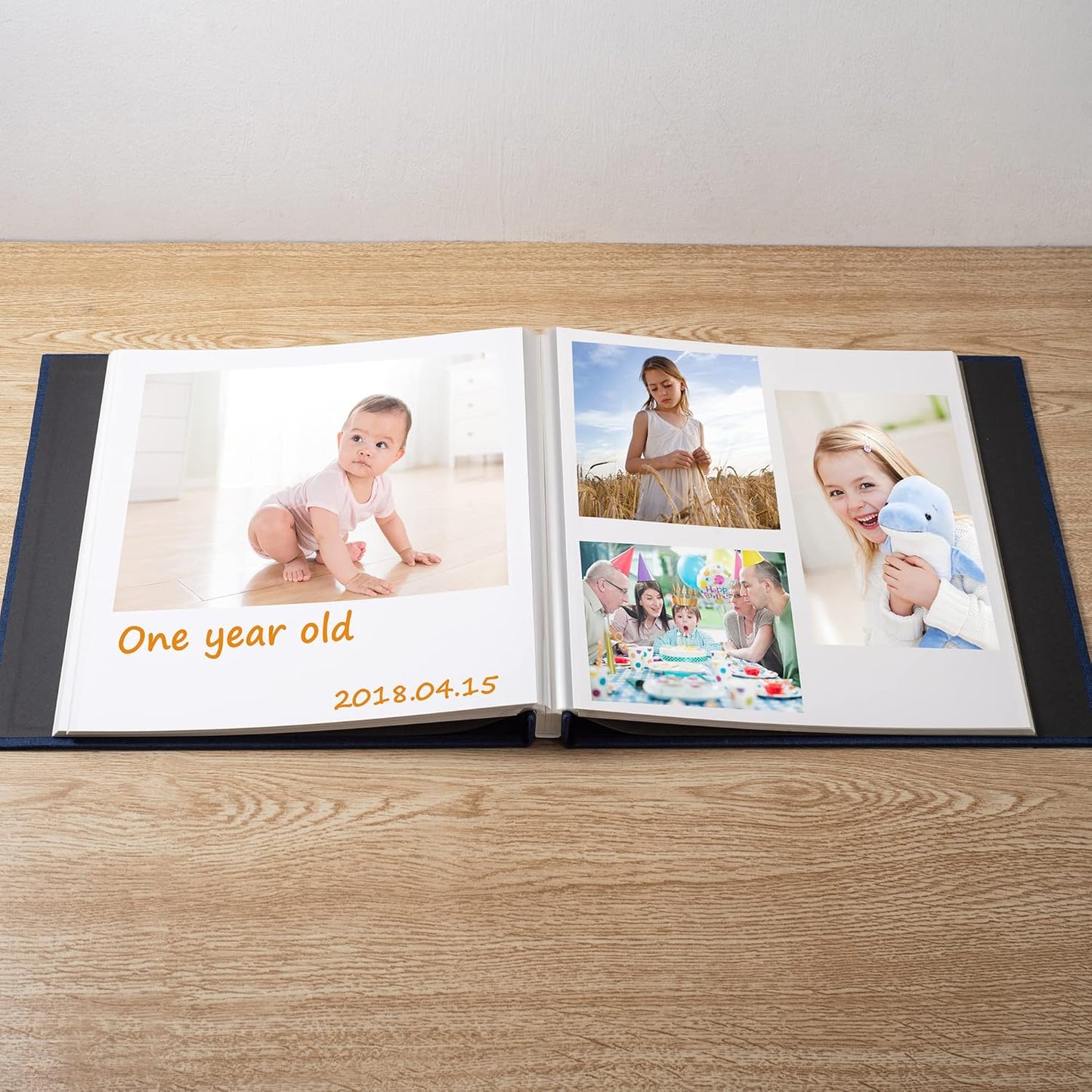 Large Photo Album Self Adhesive Scrapbook Album for 4×6 8×10 Pictures DIY Magnetic Linen Cover Album 60 Pages for Family Wedding Gifts with Metal Pen and Plastic Board