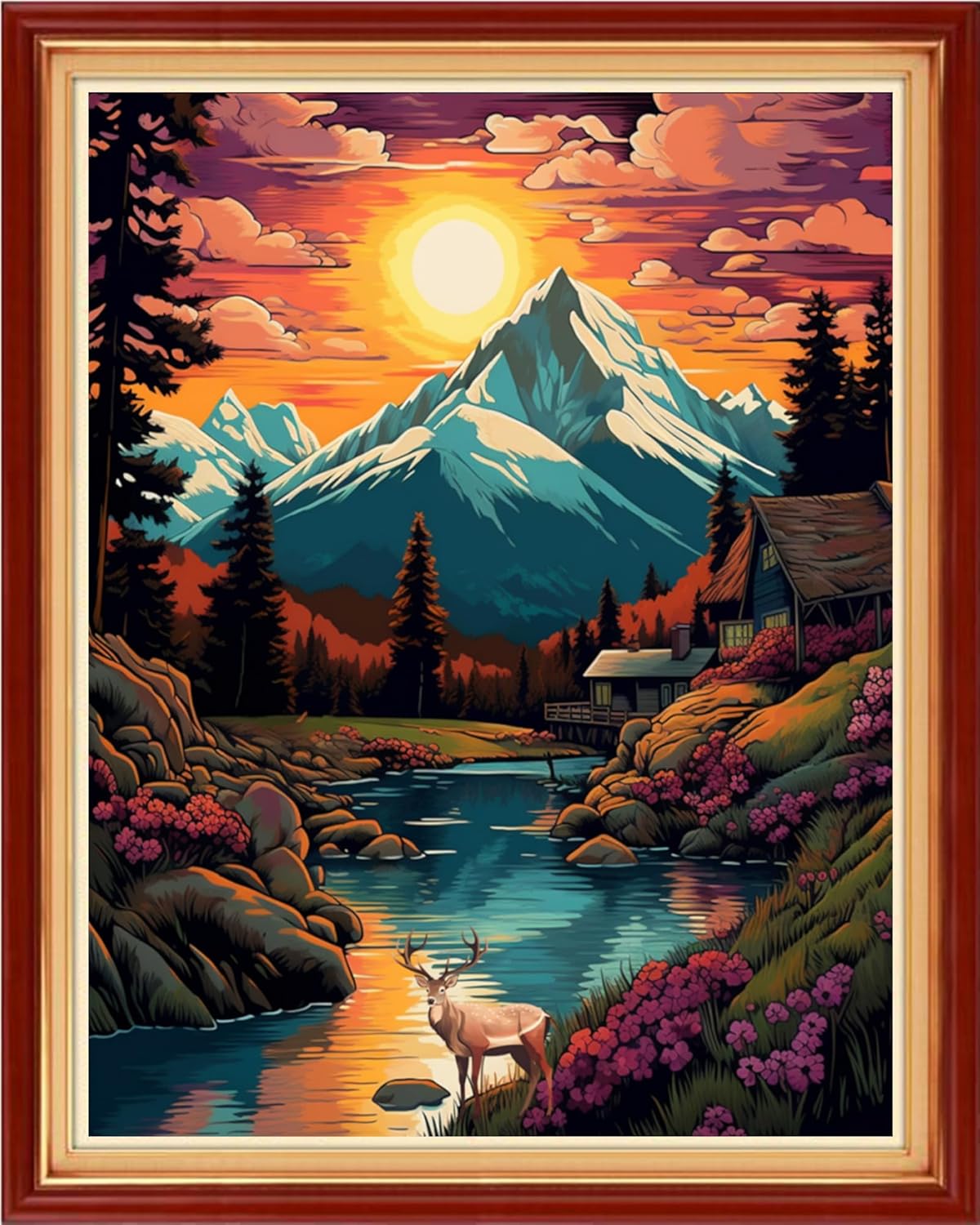 Stamped Cross Stitch Kits - Beach Night Landscape Counted Cross Stitch Kits for Beginners Adults Needlepoint Cross-Stitch Patterns-Sunrise Over Mountains and Rivers 16x20 inchs