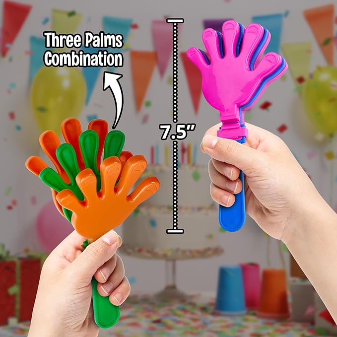 Colorful Hand Clappers - 12 Pack - 7" Noisemakers for Ultimate Party Fun - Sporting Spectacles, Birthday Extravaganzas, and Graduation Celebrations