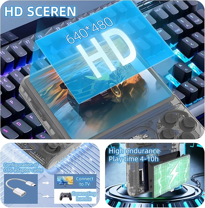 R40S PRO Retro Gaming Console, 30000+ HD Games Handheld Game Console, 3800mAh Rechargeable Mini Retro Video Console with 256GB TF Card, Portable Pocket Arcade (Transparent Grey)