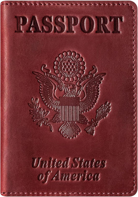 BIAOTIE Premium Leather Passport Holder Covers, Rfid Travel Wallet Passport Document Holder, Travel Essentials Wallet Cover Case for Men and Women (Wine Red)