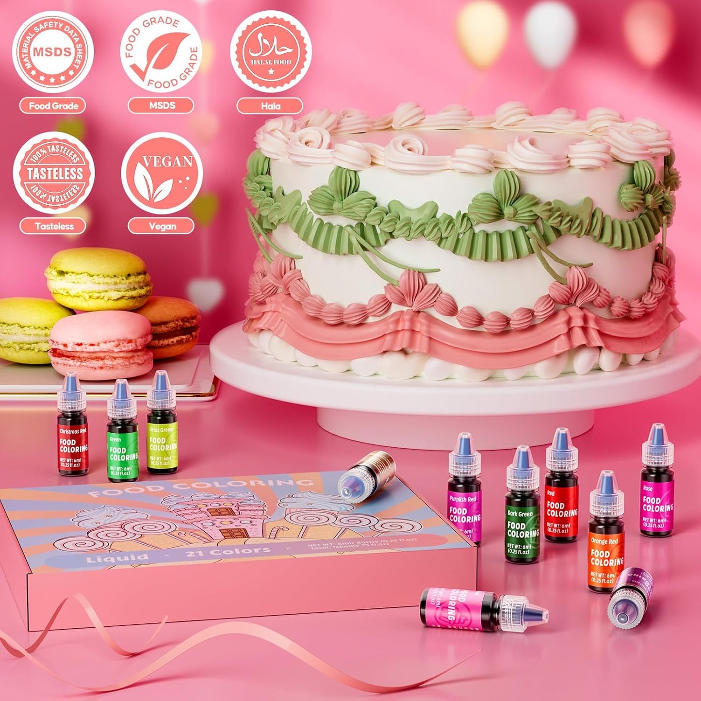 Food Coloring for Cake Decorating - 21 Edible Color Food Grade Vibrant Food Dye Tasteless Food Color for Cake Decorating Baking Easter Egg Icing Fondant Cooking- 0.25 Fl.oz/Bottle