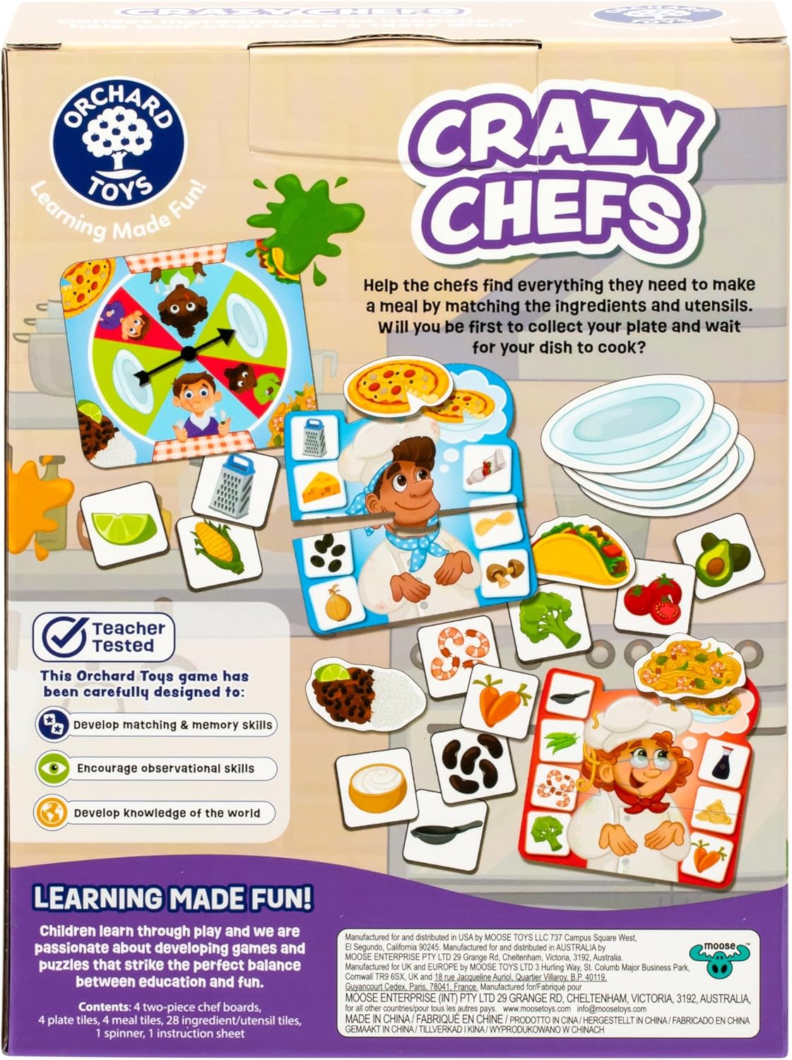 ORCHARD TOYS Crazy Chefs Game - New Art, Help The Crazy Chefs Gather Their Ingredients & Utensils to Prepare a Delicious Meal, The Player Whose Dish is Ready First Wins, Ages 3-6, for 2-4 Players