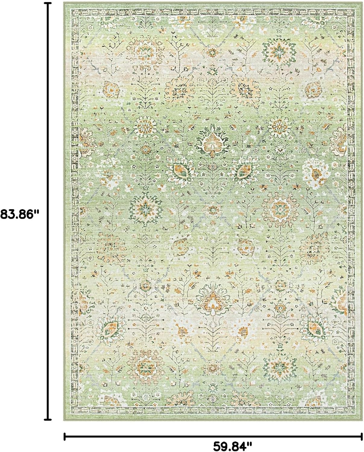 Lahome 5x7 Sage Green Rugs for Bedroom, Soft Boho Rug for Living Room, Machine Washable Floral Carpet Non Slip for Nursery Playroom Indoor