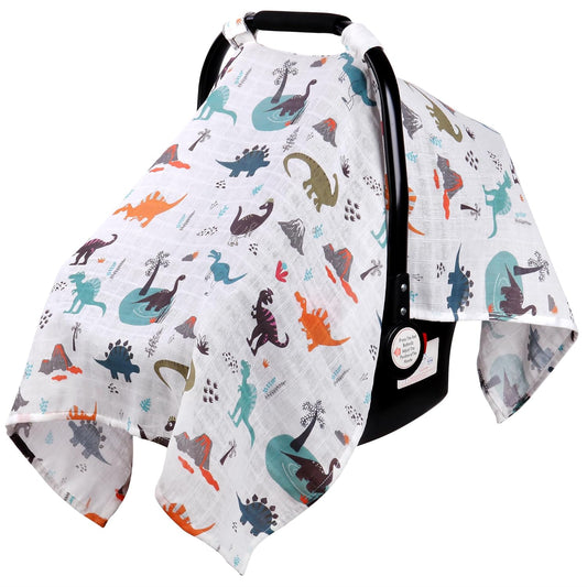 Rquite Muslin Car Seat Cover Baby, Carseat Covers Baby Boy Girl, Breathable Lightweight Infant Car Seat Cover, Baby Carrier Cover Car Seat Canopy Stroller Sun Shade for Summer & Hot Day, Universal Fit