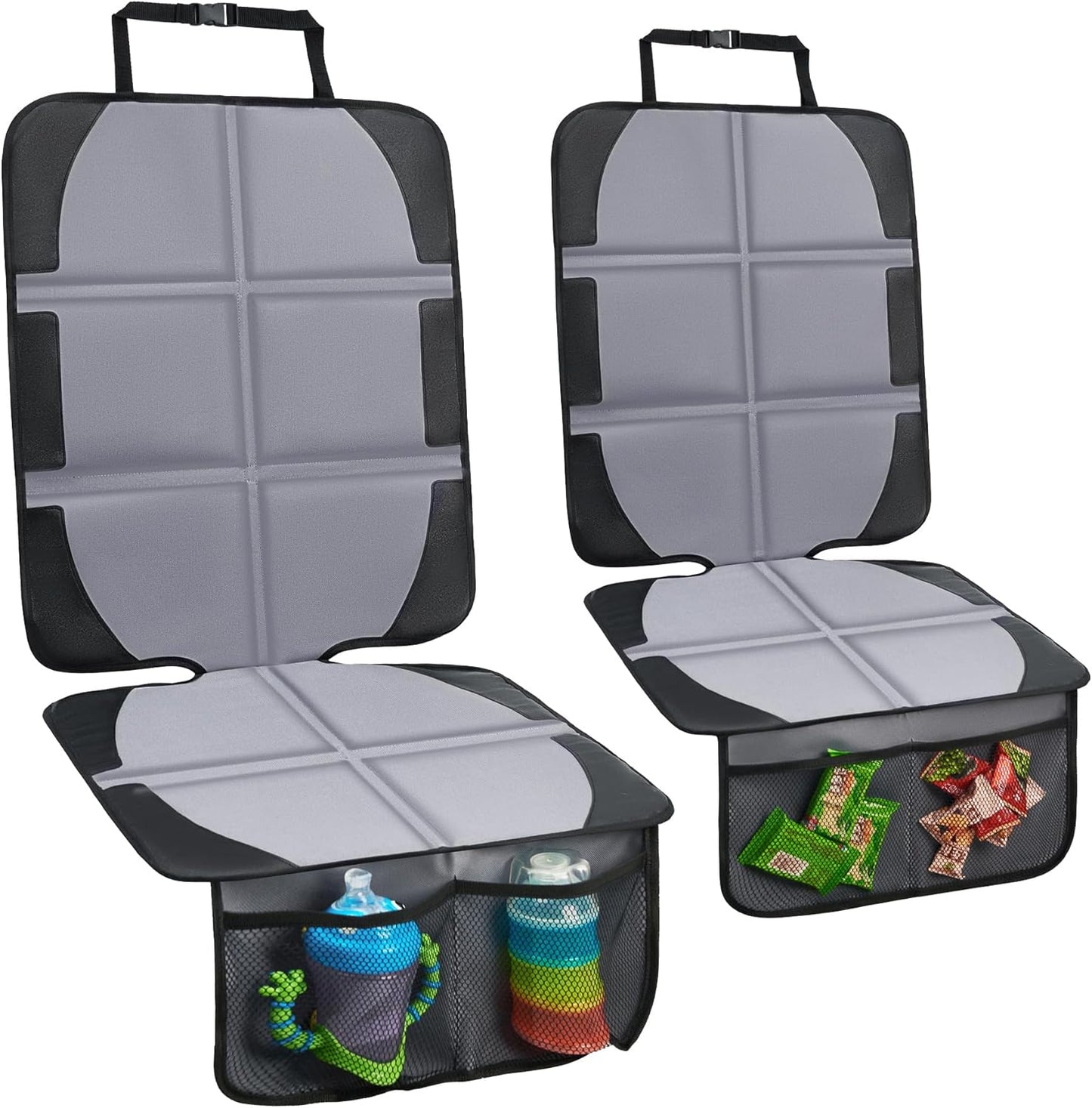 Car Seat Protector, 2 Pack Baby CarSeat Covers with Mesh Pockets & Non-Slip Backing 600D Durable Seat Protectors Under Car Seat for Baby(Gray, Large)
