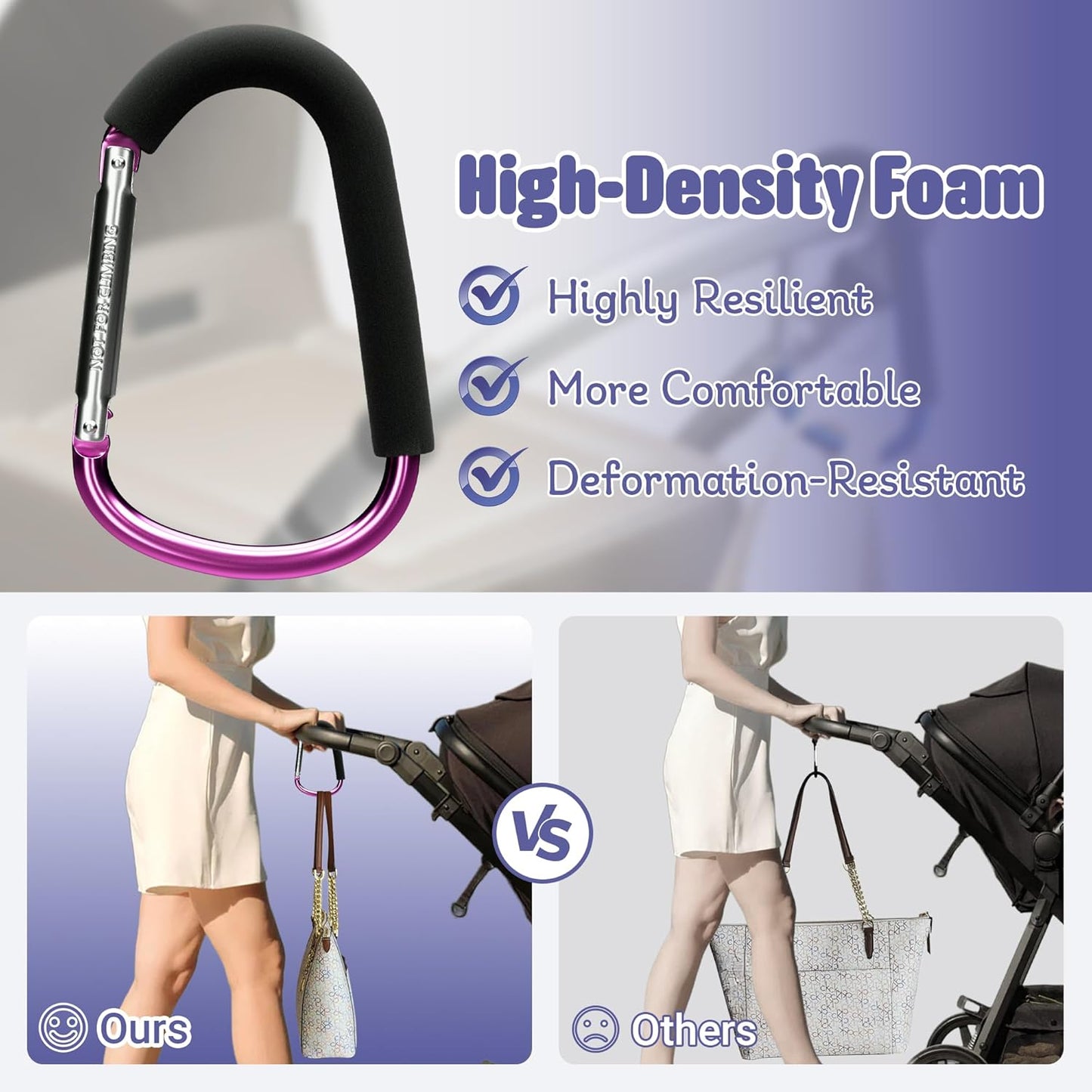 sprookber 6.7 Inch Large Stroller Hooks for Diaper Bags & Purses, Heavy Duty Mommy Hooks for Shopping, Grocery, Backpack – Baby Stroller Accessories, Set of 2 (Pink)