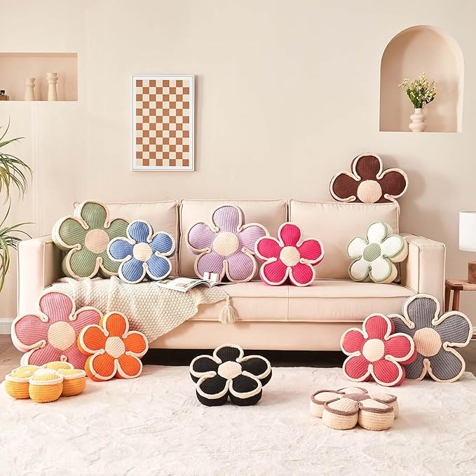 Flower Pillow, Soft Shaped Floor Cushion, Decorative Throw Pillow, Cute Seating Cushion, Room Decor Plush Pillows for Sofa Couch Bed (17.7 Inch, Sage Green)