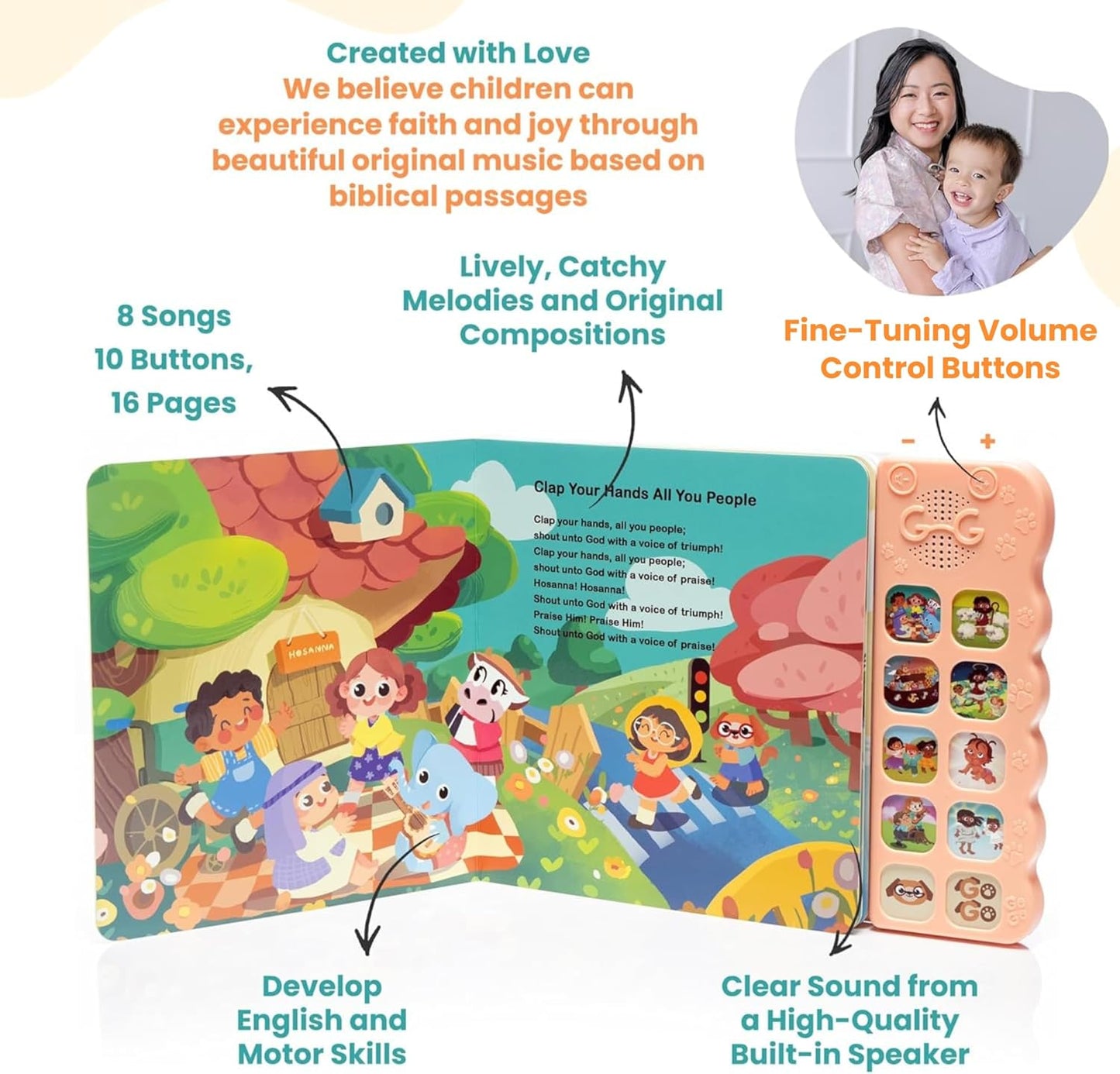 GO GO Songs of Creation and Praise: Christian Baby Books with 8 Songs, Singing Toy, Sound Play for Ages 1-5, Musical Learning, and Interactive Praise Gift for Kids, Bible for Toddlers 1-3