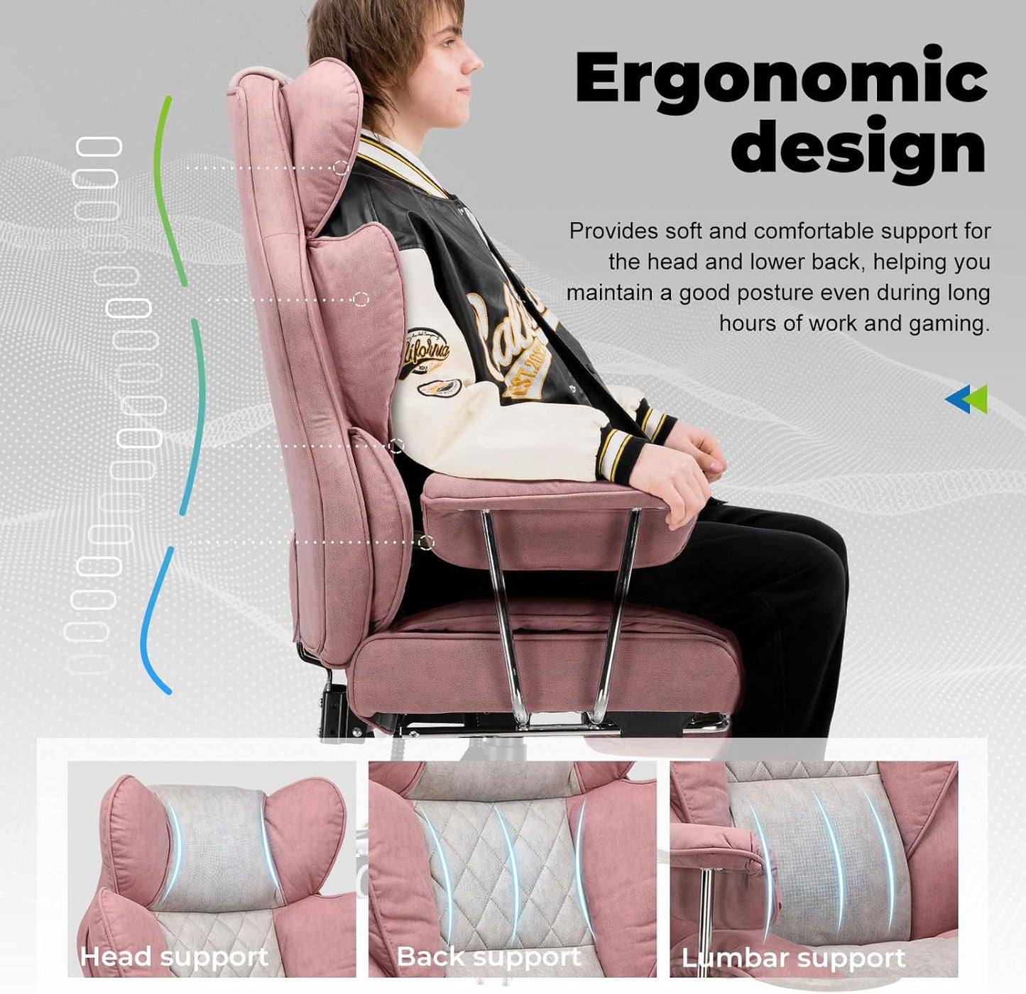 COMHOMA Big and Tall Office Chair, High Back Leather Gaming Chair with Footrest, Executive Ergonomic Office Chair with Pocket Spring Lumbar Support and with Outward Fixed Soft Armrests