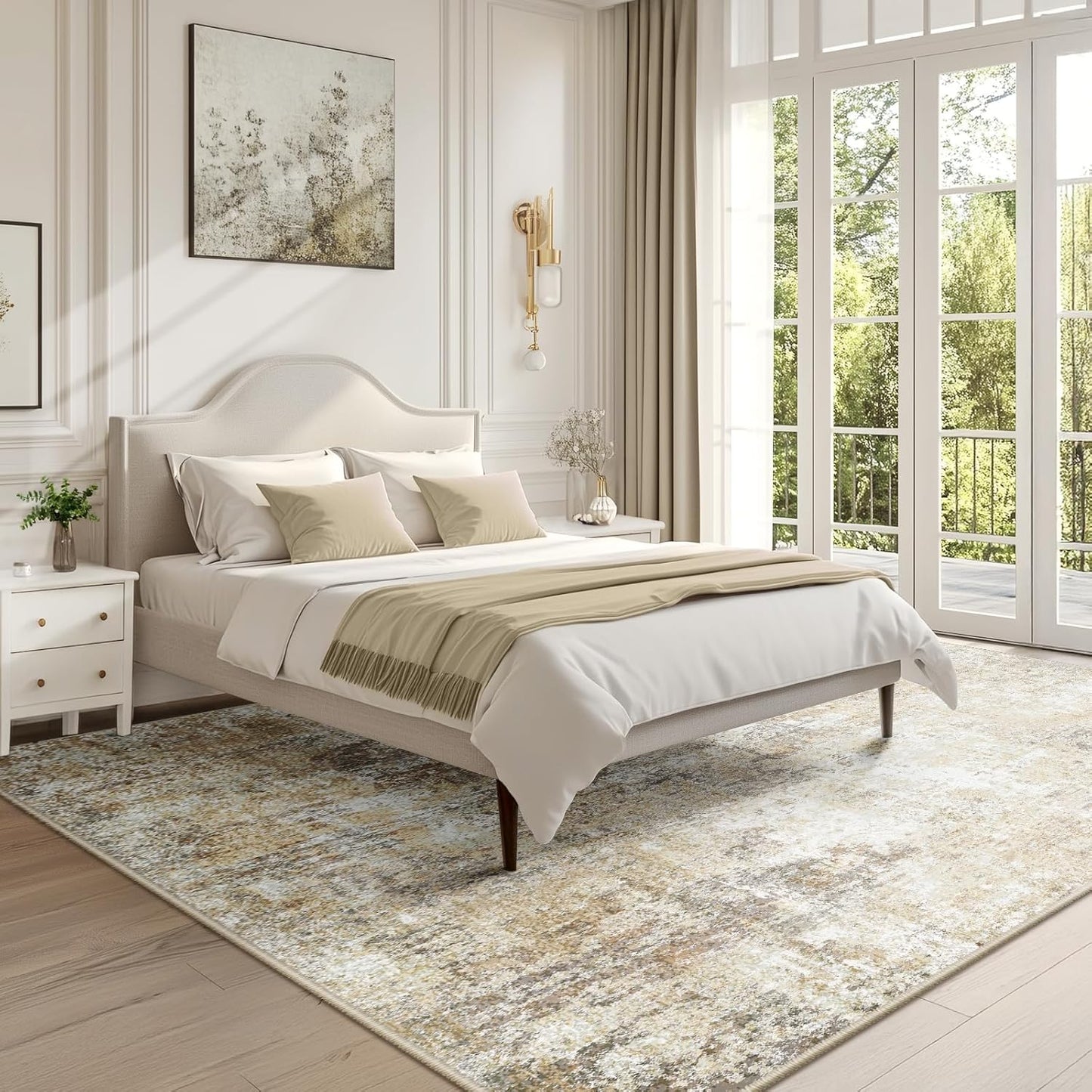 Washable Area Rugs 5'x7' Non-Slip Modern Abstract Soft for Living Room Entryway Bedroom Nursery, Print Pattern, Neutral Brown Gray