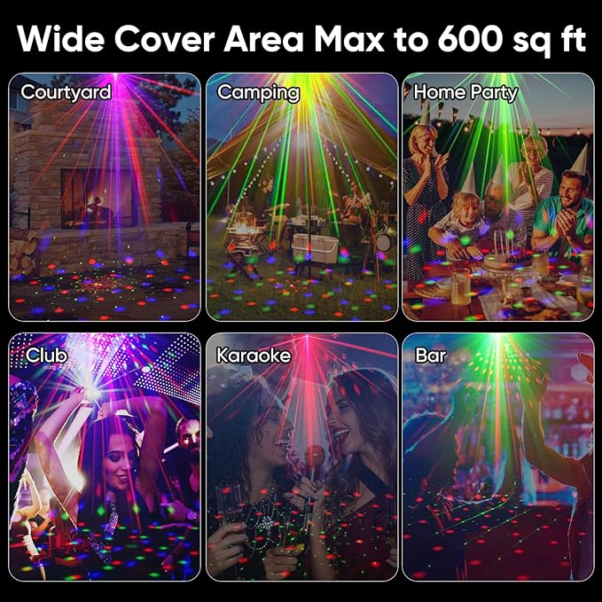 Party Lights DJ Disco Ball Light: LED Stage Laser Light with Sound Activated Remote 72 Patterns - RGB Strobe Lighting Projector for Parties Club Floor Bar Rave Christmas