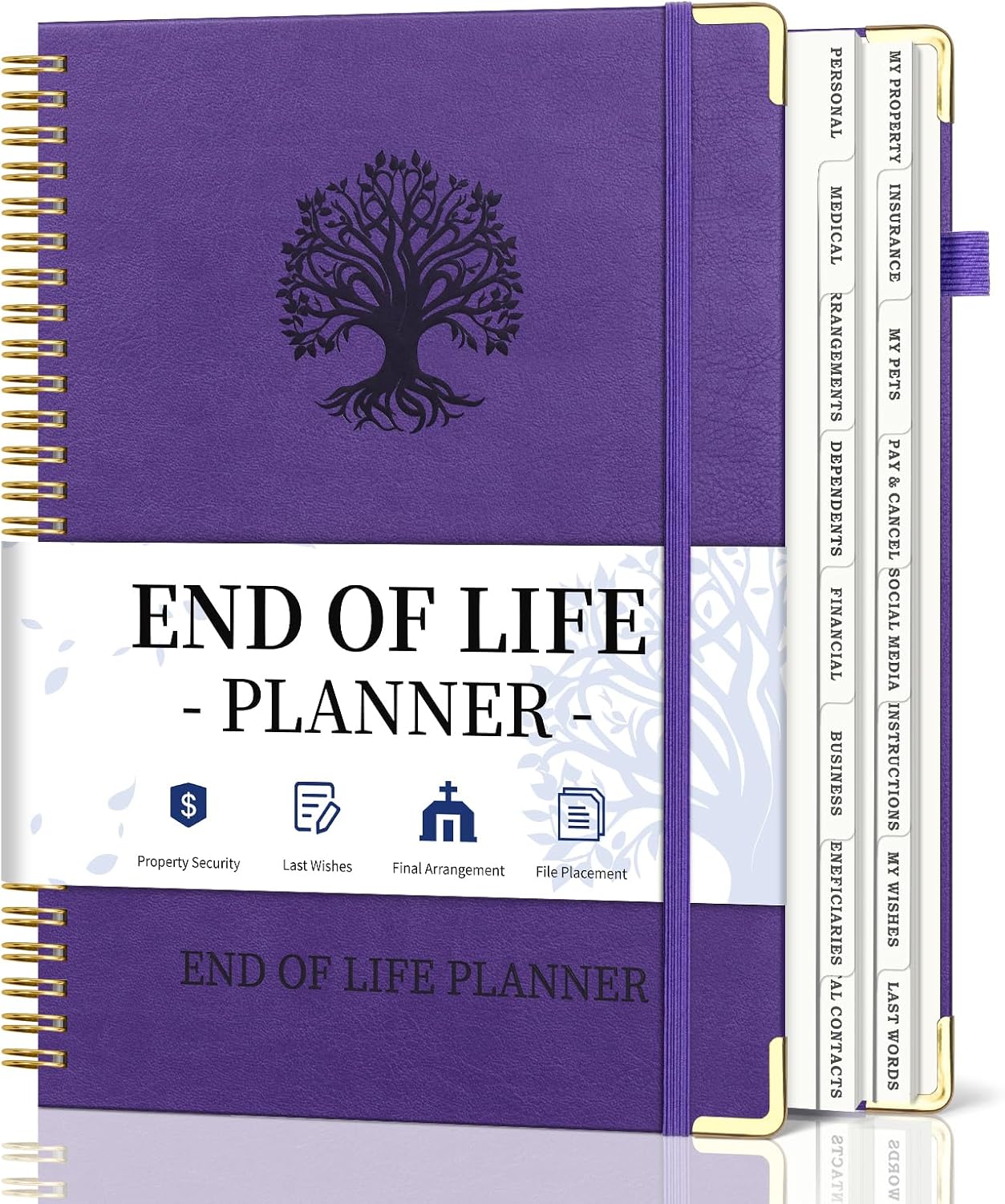 End of Life Planner, Spiral Estate Planning Organizer with Tabs for Senior, I'm Dead Now What Planner for Final Arrangements & Important Affairs with Large Print, 7.9"x10.4", Purple