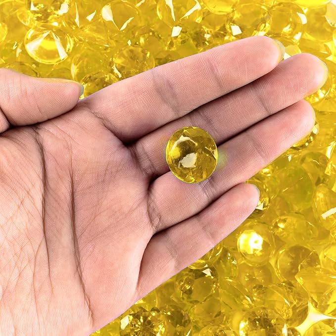 Super Z Outlet Acrylic Color Faux Round Diamond Crystals Treasure Gems for Table Scatters, Vase Fillers, Event, Wedding, Birthday Decoration Favor, Arts & Crafts (1 Pound, 240 Pieces) (Yellow)