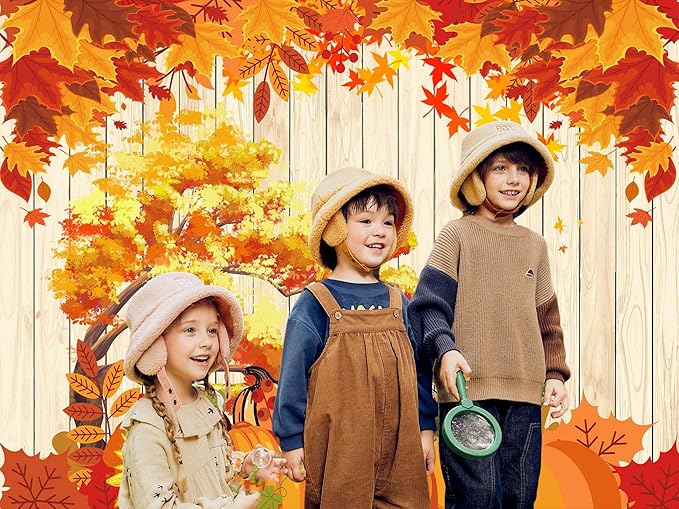 QGHOT Fall Tapestry Wall Hanging Autumn Photo Backdrop Rustic Orange Wood Tapestry Tree Maple Leaf Pumpkin Nature Landscape Country Tapestries for Bedroom Room Thanksgiving Decor (90.6"x70.9")