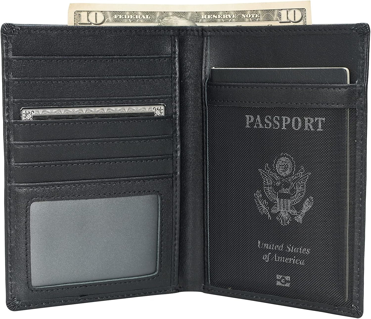 Polare RFID Blocking Napa Leather Passport Holder Travel Wallet For Men and Women (Black)