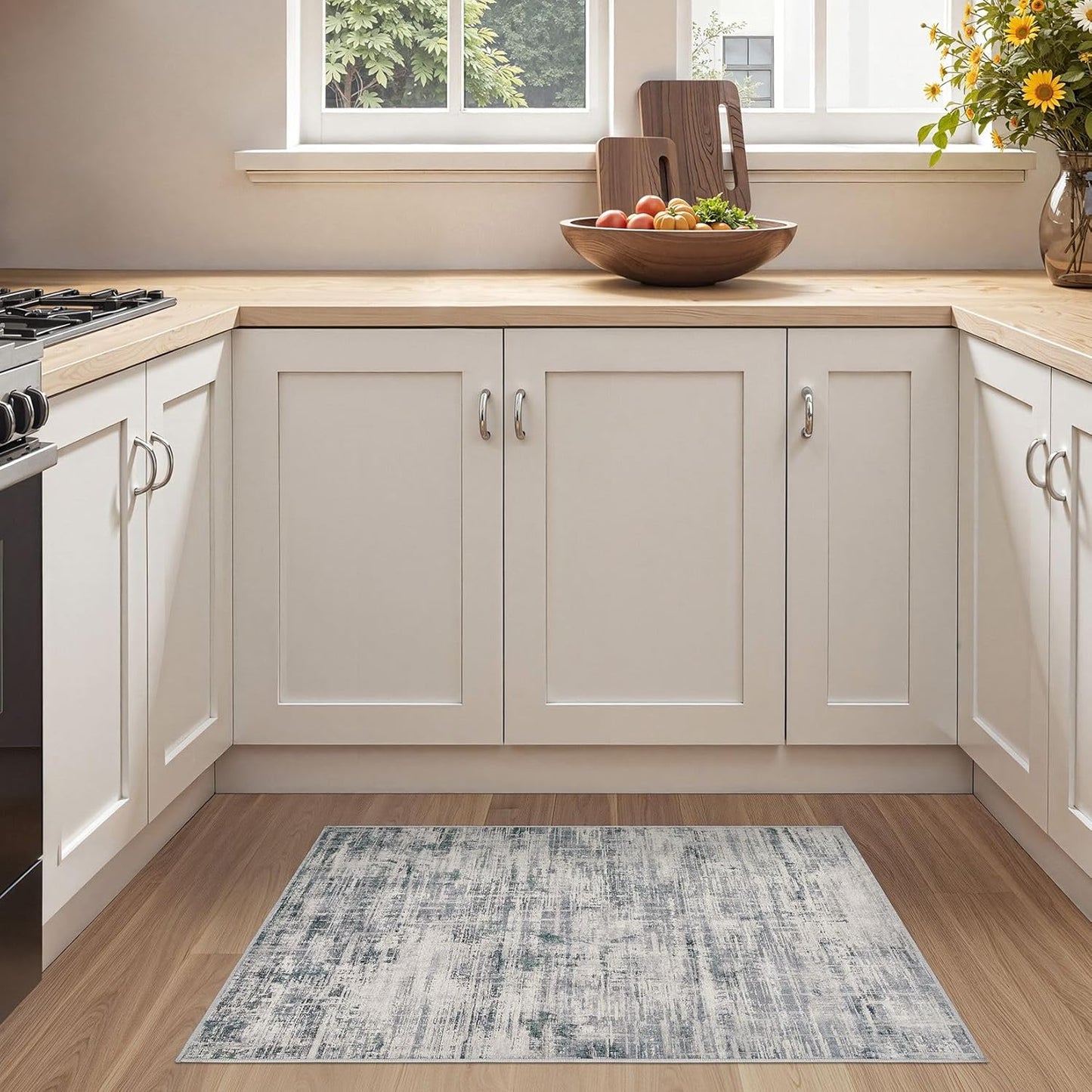 2x3 Entryway Area Rugs: Washable Neutral Abstract Small Rug Door Mat Non-Slip Soft Low Pile Indoor Carpe for Entrance Kitchen Front Door Bathroom Entry Kids Room - Gray