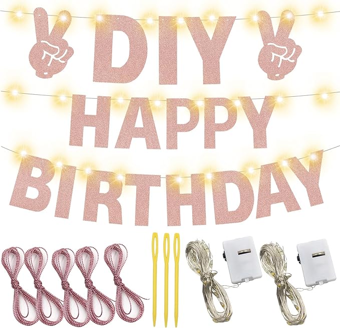 167Pcs DIY Glitter Customizable Banner Kit Custom Banner Happy Birthday Letters Happy New Year Personalized Banners Decor for Christmas Baby Shower Birthday Party Decoratation (Glitter Rose Gold)
