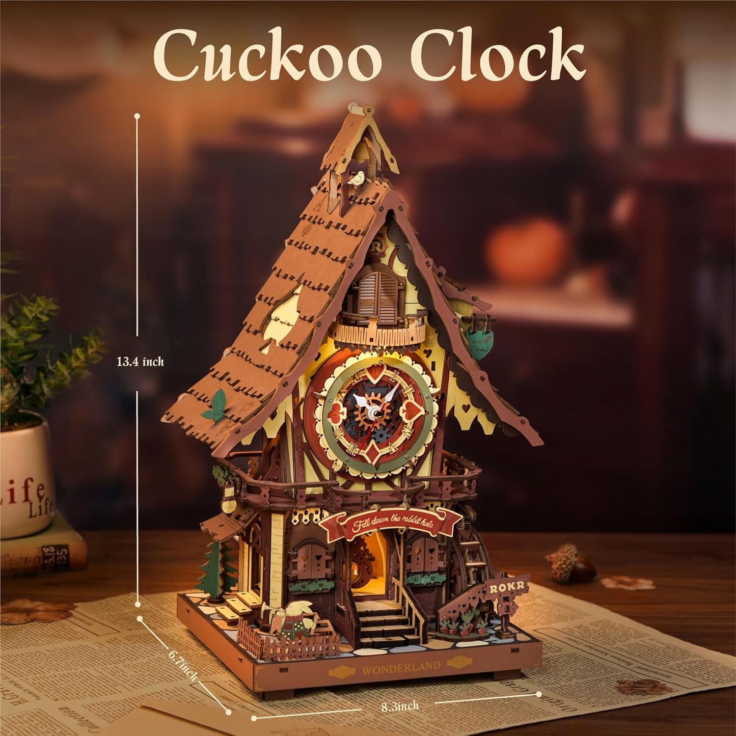 ROKR 3D Wooden Puzzles for Adults, Cuckoo Clock Model Kit, Room Home Decor DIY Watch Making Kit Functional Mechanical Building Toys, Hobbies Birthday Christmas Day Gifts for Men Women Kids 14+