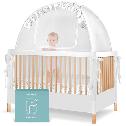 Premium Pop Up Crib Tent, Crib Cover to Keep Baby from Climbing Out, Prevent Falls and Mosquito Bites, Safety Net Canopy - Sturdy & Stylish Infant Topper, Mosquito Net