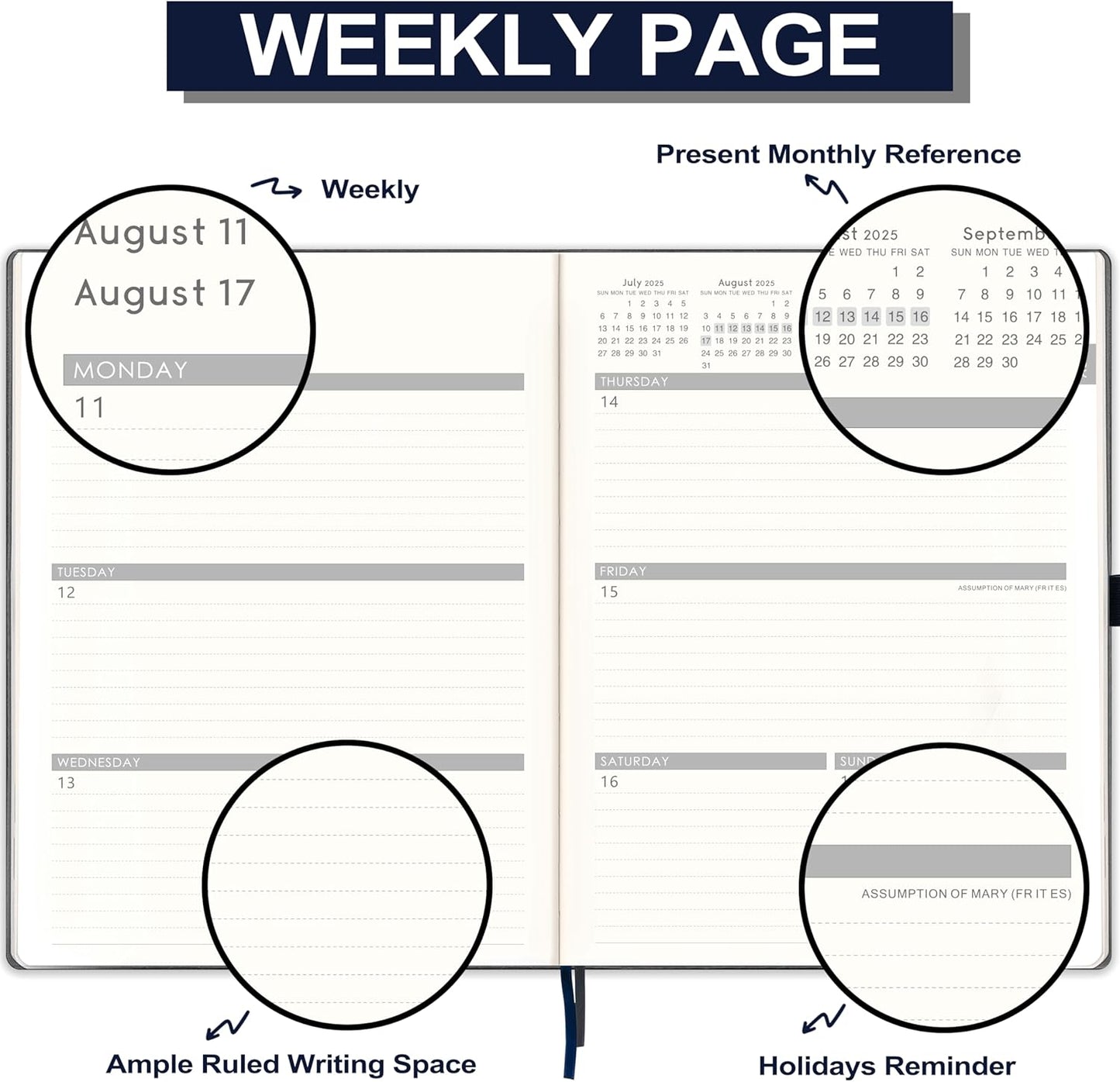 Planner 2025-2026 - 2025-2026 Planner Weekly and Monthly, Jul. 2025 - Jun. 2026, 8.5" x 11", Leather Cover Planners with Thick Paper, Back Pocket with Notes Pages - Grey