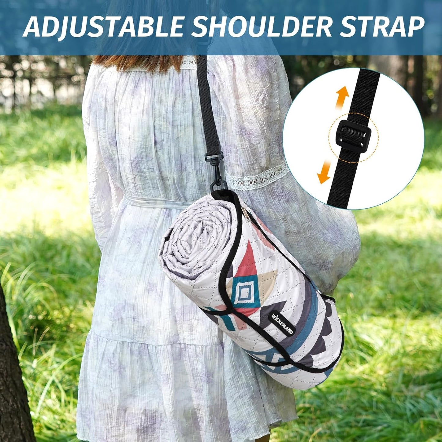 Picnic Blankets Extra Large - Beach Blanket Waterproof Sandproof with Shoulder Strap, Machine Washable, Outdoor Blanket with Stakes for Grass Concert, Park, Lawn,Travel,Spring Summer. Navy