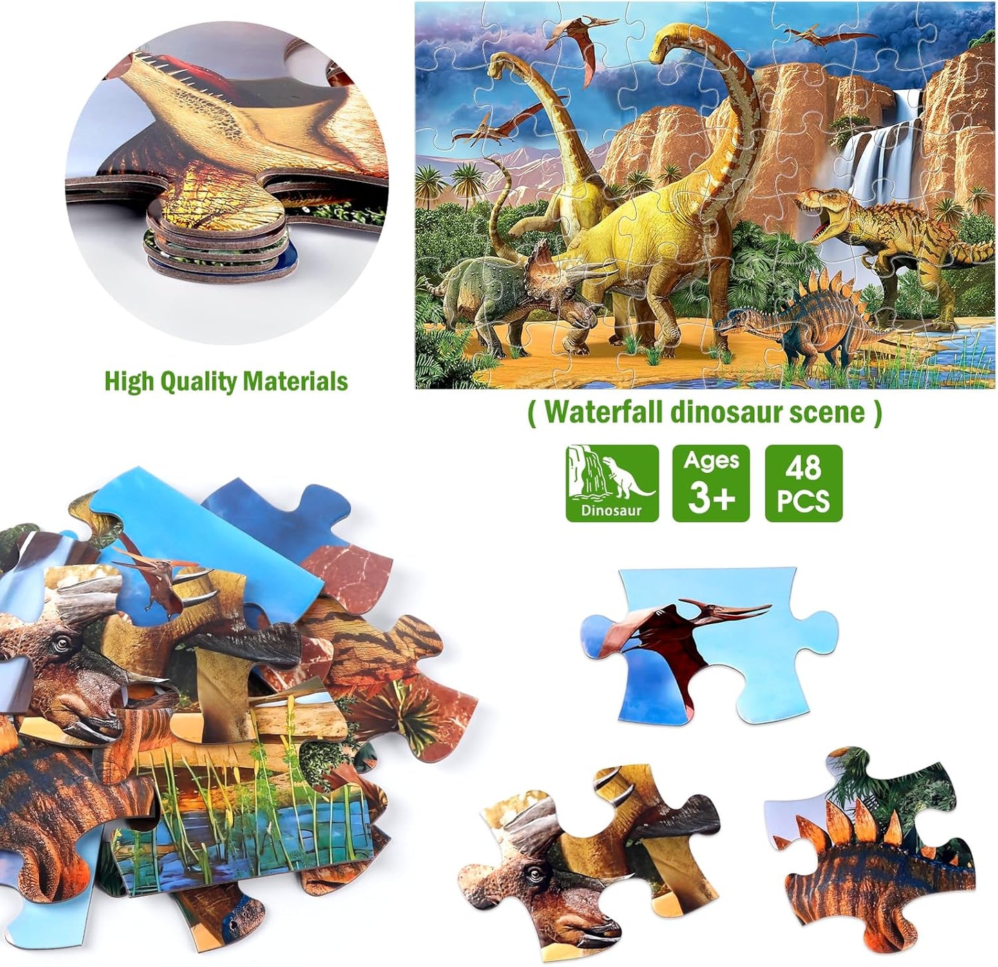 Jumbo Floor Puzzle for Kids,48 Piece Waterfall Dinosaur Large Jigsaw Puzzles, Fun Preschool Educational Toy for Toddlers Ages 3-5,Gift for Boy Girl Ages 4-8