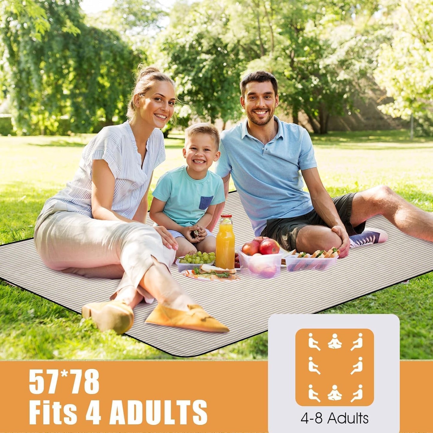 Picnic Blankets Waterproof Extra Large - Outdoor Blanket Sand Free Foldable with Carry Strap for Beach, Camping, Park Grass, Hiking, Travel, Concerts, Indoor (Sand Yellow)