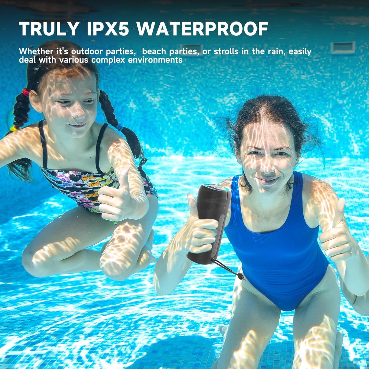 Bluetooth Speaker, Portable Wireless Clear Loud Stereo Sound IPX5 Waterproof with RGB Lights BT5.3 Long Playtime TWS Pairing,for Home Party Outdoor Beach,Great Gift Choice (Black)