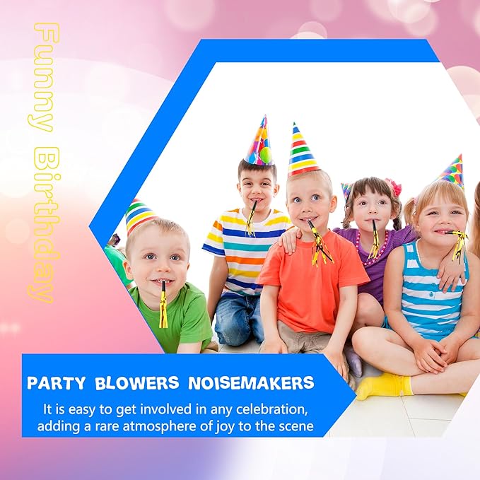 120 Pcs Glitter Bomb Noise Maker Gold Metallic Fringed Squawker Blowouts Silver Musical Blower Whistle for Birthday New Years Party Supplies Sporting Events Graduation (Gold)