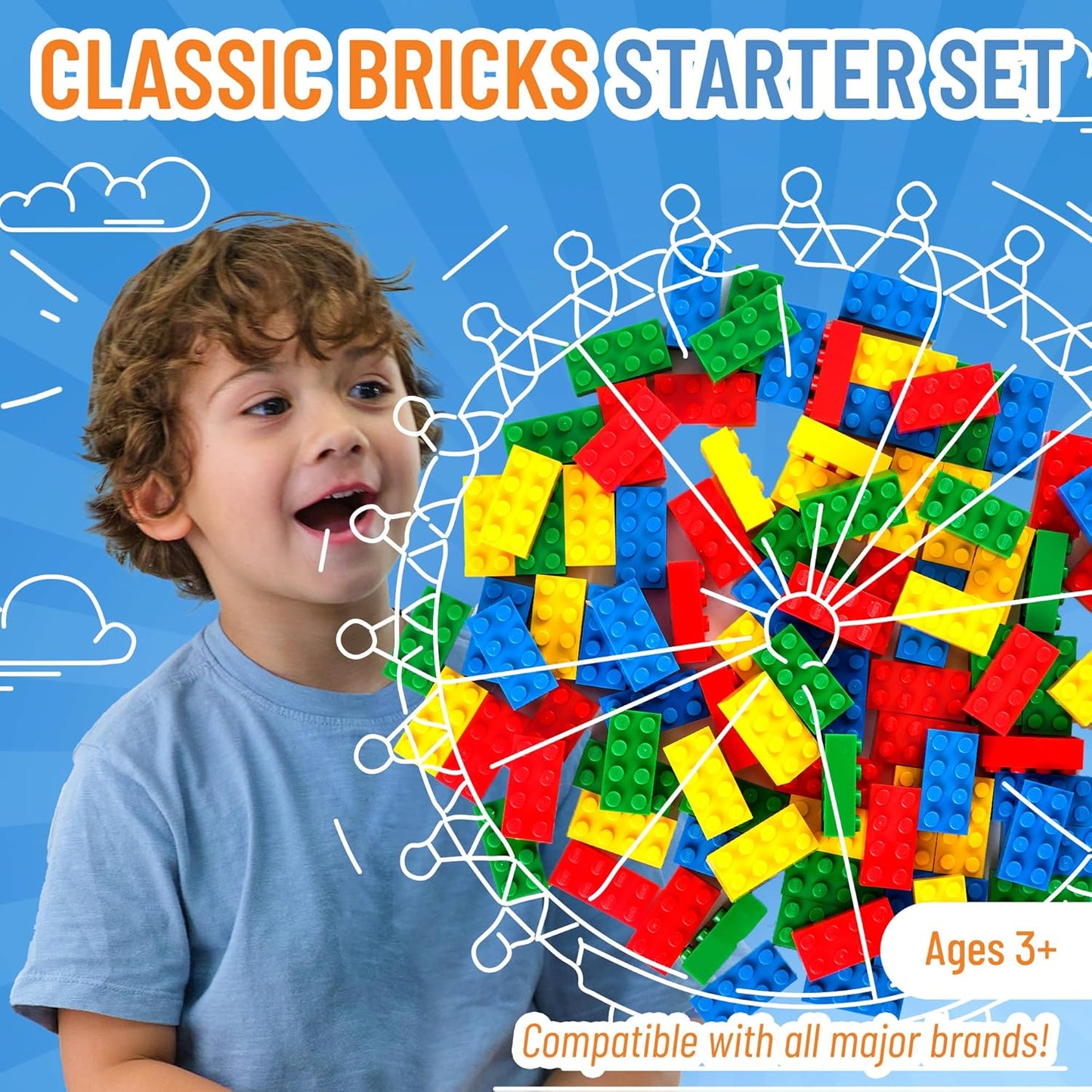 Strictly Briks Classic Bricks Starter Kit, Blue, Green, Red, and Yellow, 96 Pieces, 2x4 Studs, Building Creative Play Set for Ages 3 and Up, 100% Compatible with All Major Brick Brands