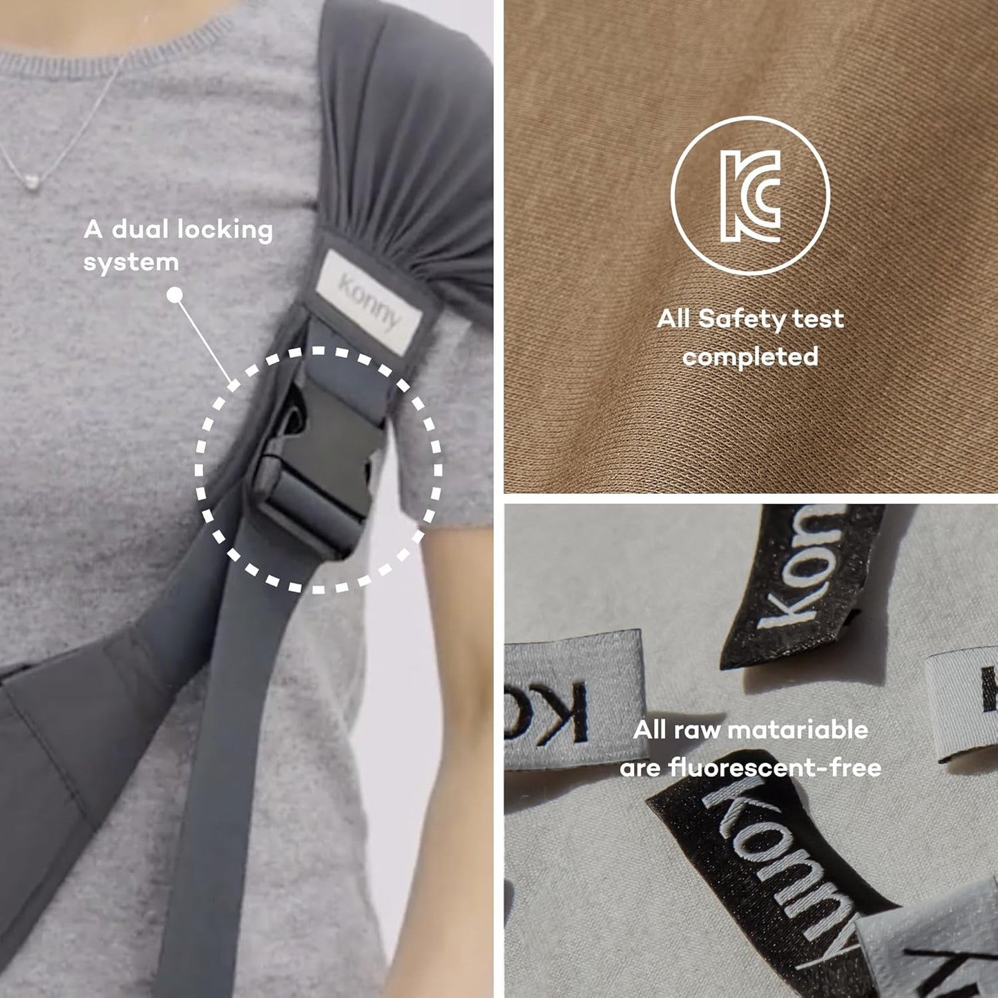 Konny Baby Carrier Hip Seat, Dual Support IHDI Certified with Two Safety Pads, Adjustable Wraps Sling Wearable One Size Fits All, Baby Essentials for 6 to 48 Months up to 44 lbs -Charcoal