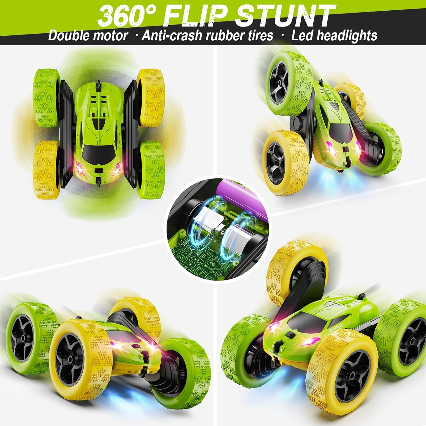 Remote Control Car, RC Car Toys for 6-12 Year Old Boys, Off Road RC Stunt Car 4WD 360° Rotating Remote Control Car for Kids, Boys Girls Gifts for Birthday, Christmas Yellow&Green
