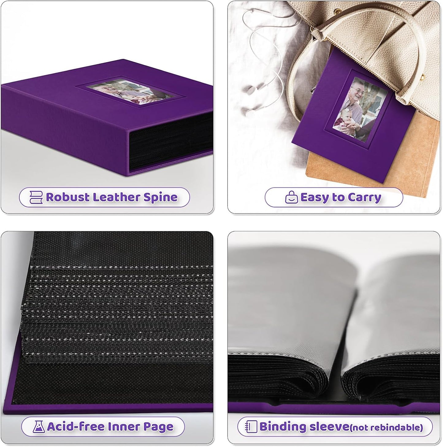 Popotop Photo Album 4x6 100 Pockets with Leather Hardcover Cover, Small Photo Album Holder Book with 50Pcs Pages for Family Travel Wedding Baby Gifts