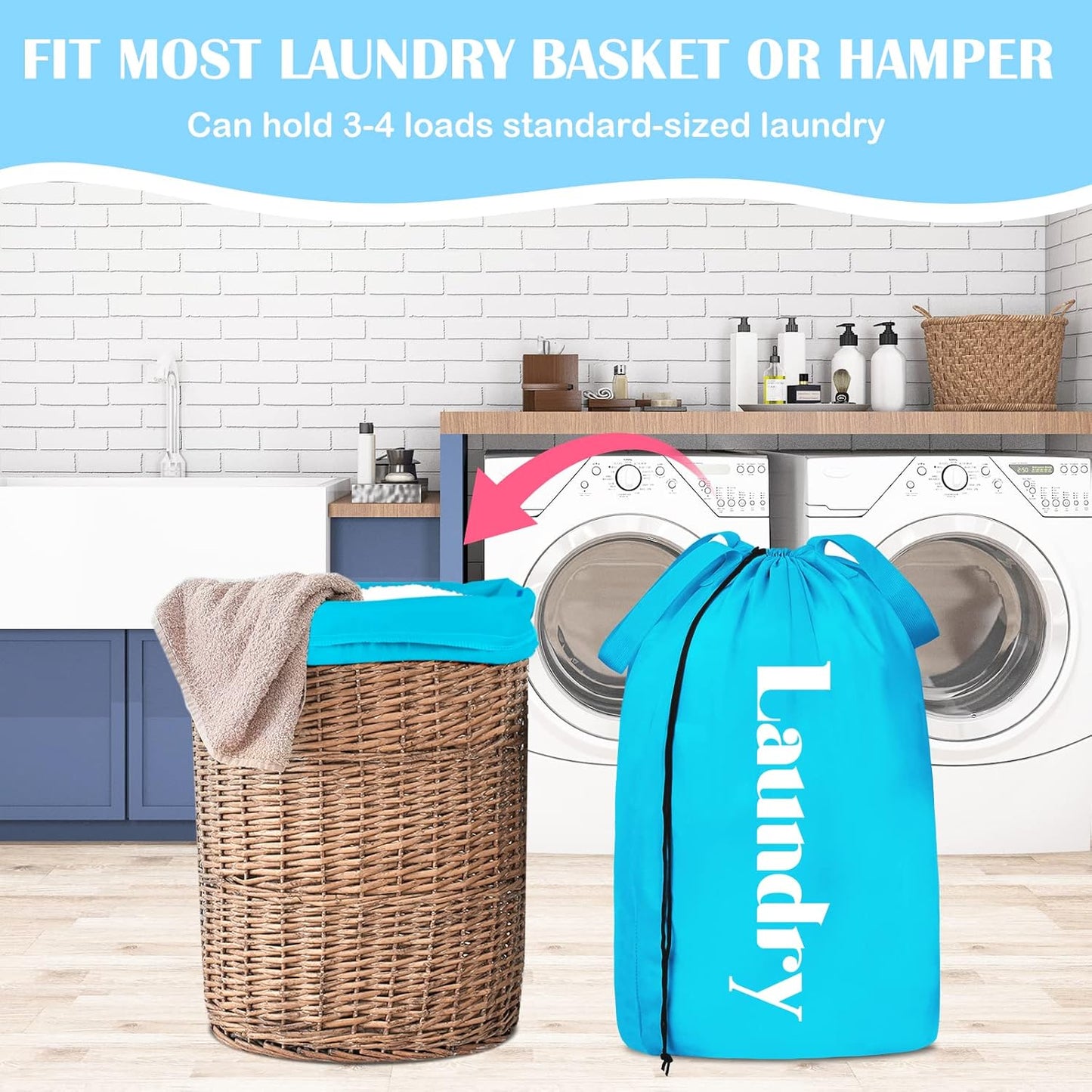Sylfairy 2 Pack XL Laundry Bag with Strap,Heavy Duty Travel Laundry Bag,Rip-Stop Dirty Clothes Shoulder Bag with Drawstring,Easy Fit a Laundry Hamper or Basket Travel Essentials