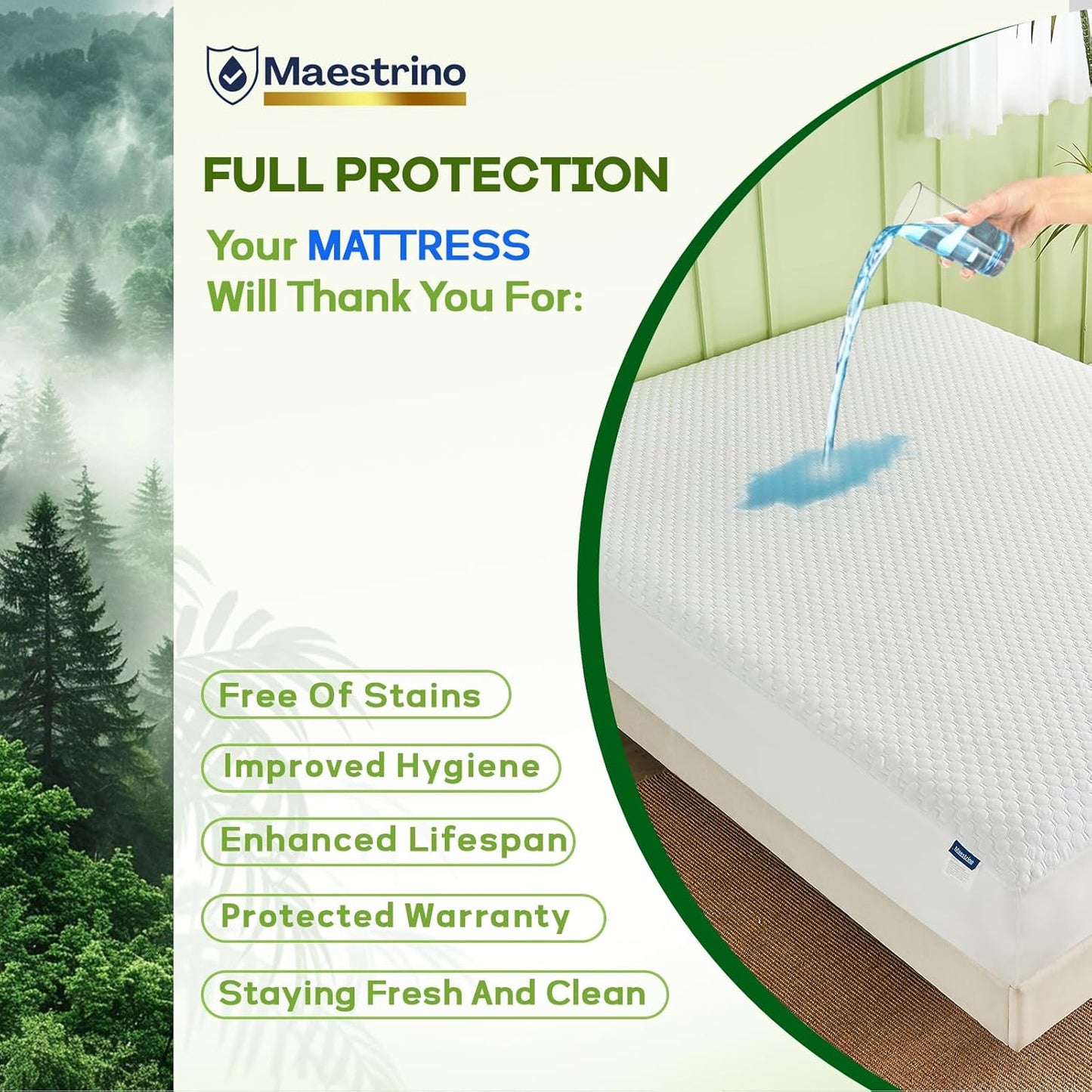 Premium Tencel Queen Mattress Protector in White, Natural and Skin Soft, Enjoy Our Waterproof Mattress Cover Fitted with A Deep Pocket, Hypoallergenic, Breathable, Noiseless and Absorbent