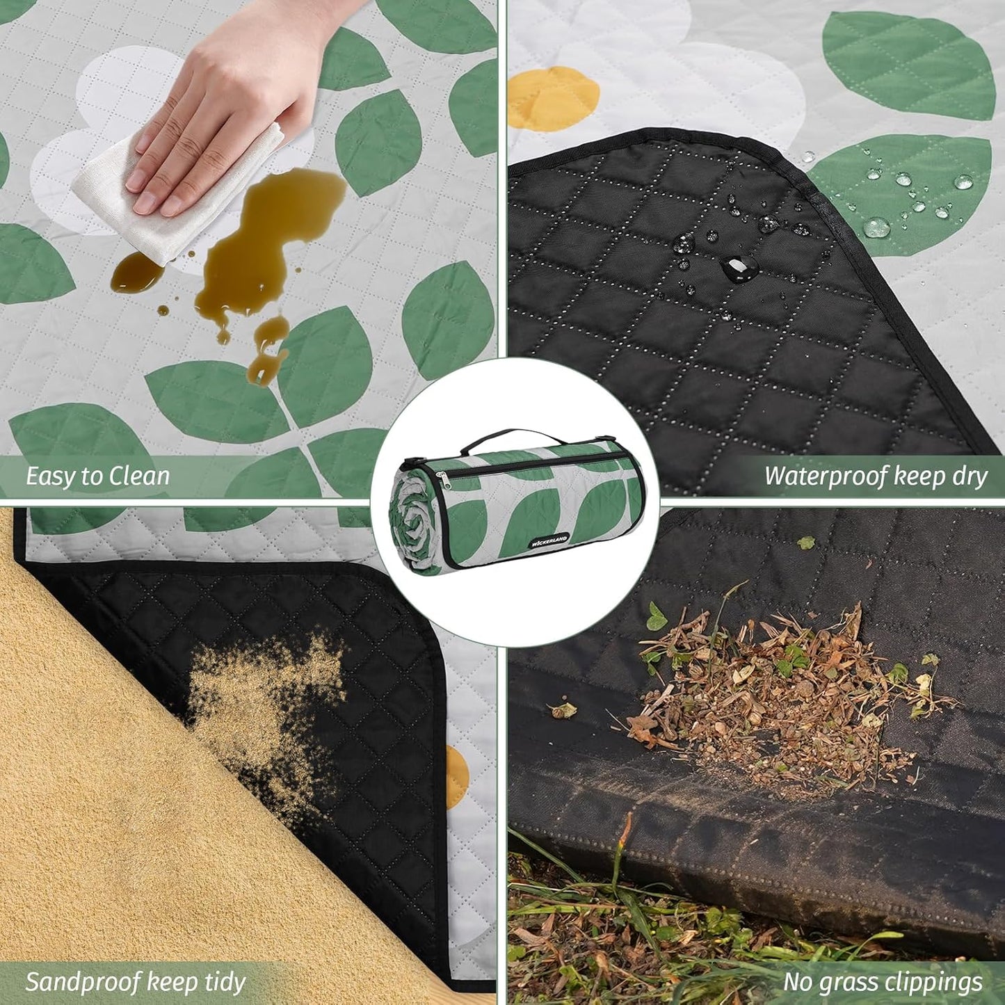 Picnic Blankets Extra Large - Beach Blanket Waterproof Sandproof with Shoulder Strap, Machine Washable, Outdoor Blanket with Stakes for Grass Concert, Park, Lawn,Travel,Spring Summer.Green