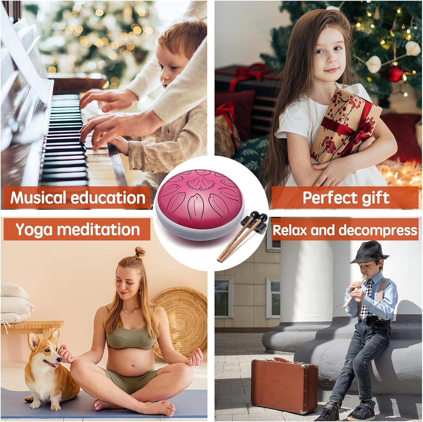 Steel Tongue Drum Percussion, 6 Inch 11 Notes Musical Instruments, Music Gifts for Family Friends (Pink)