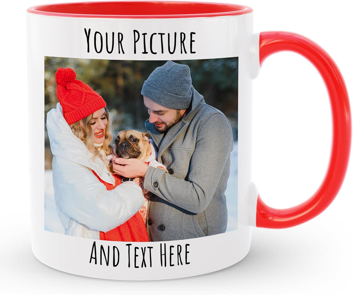 Personalized Coffee Mug | Custom Photo Text or Logo Ceramic Mug | Customized 11 Oz Tea Cup – Unique Gift for Men & Women | Taza Personalizadas Design with Picture and Words | White – Red